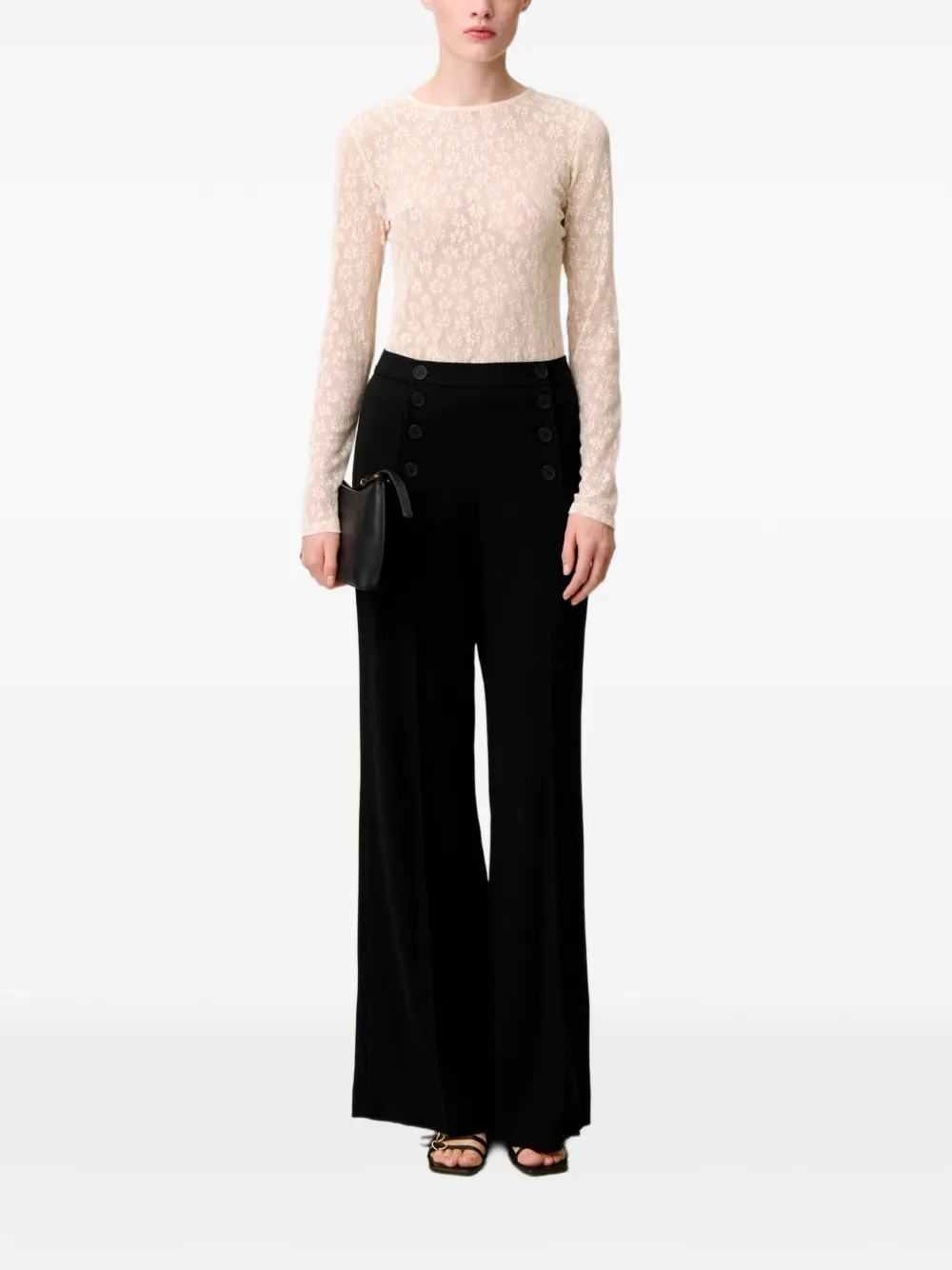 Claudie Pierlot Top met bloemenkant Beige