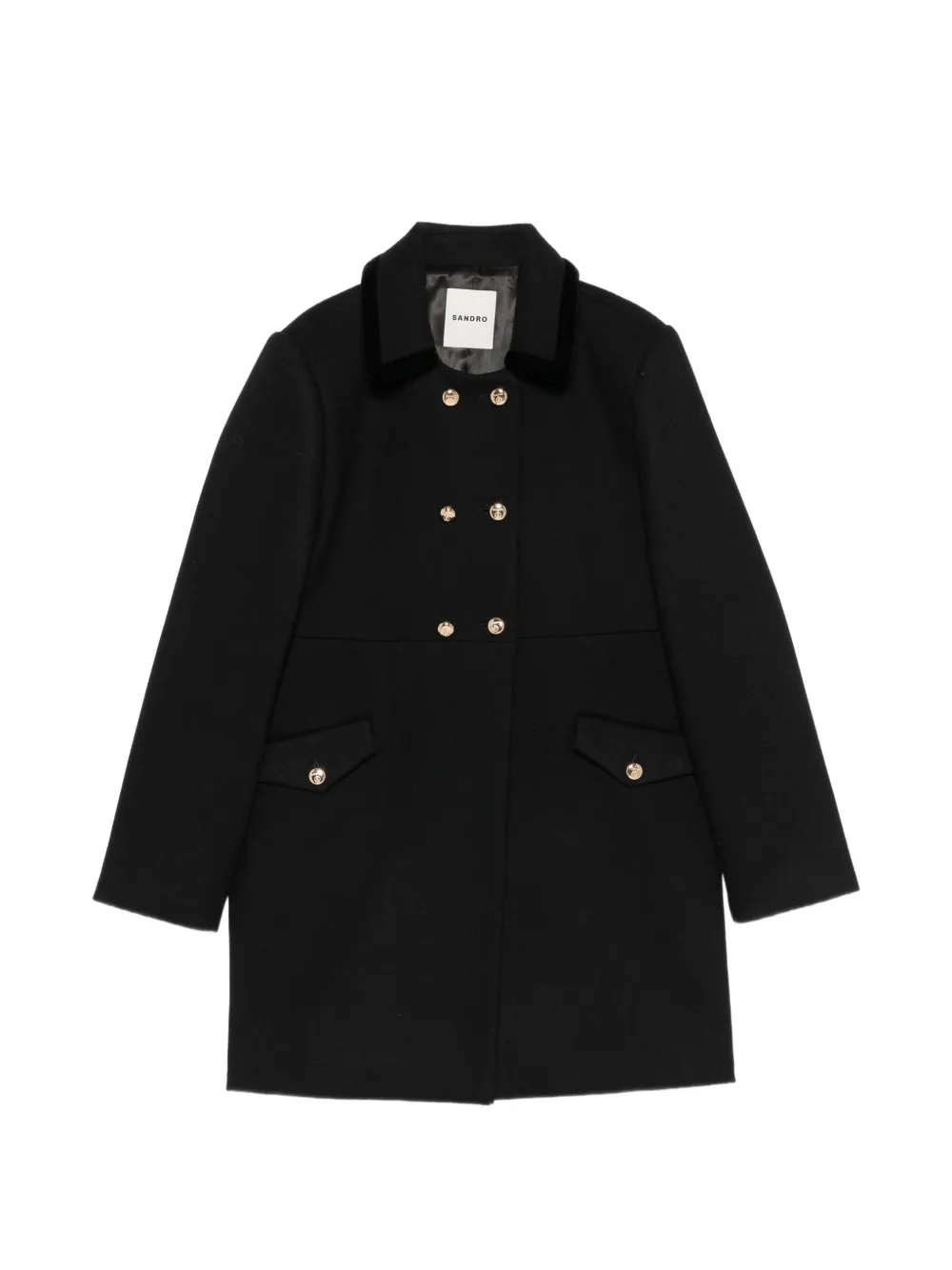 SANDRO velvet-trim double-breasted coat