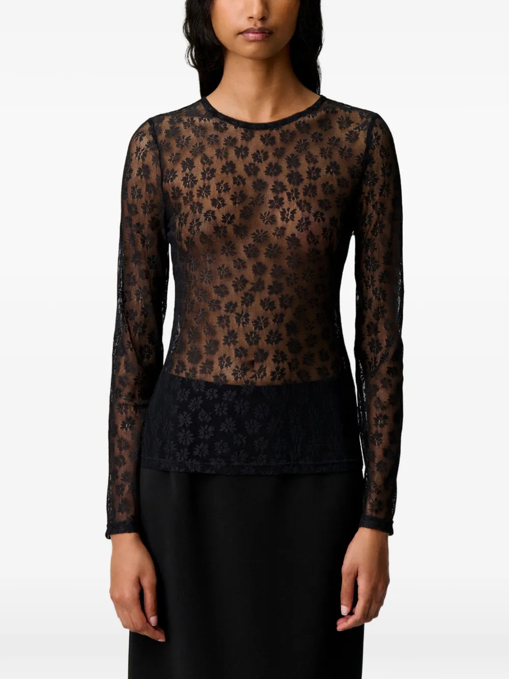 Claudie Pierlot Top met bloemenkant Zwart