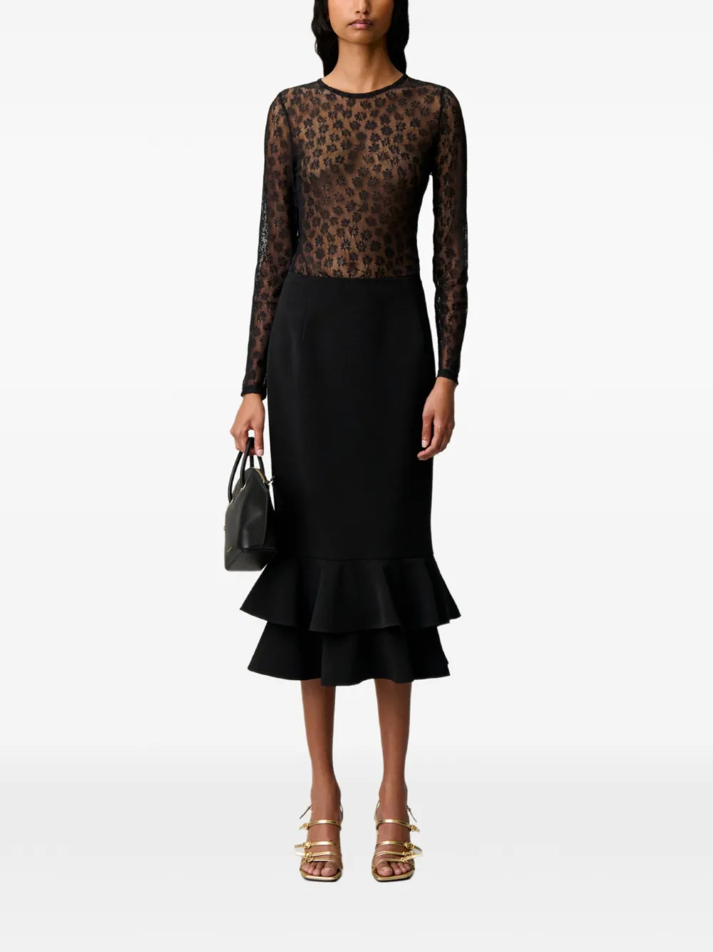 Claudie Pierlot Top met bloemenkant Zwart