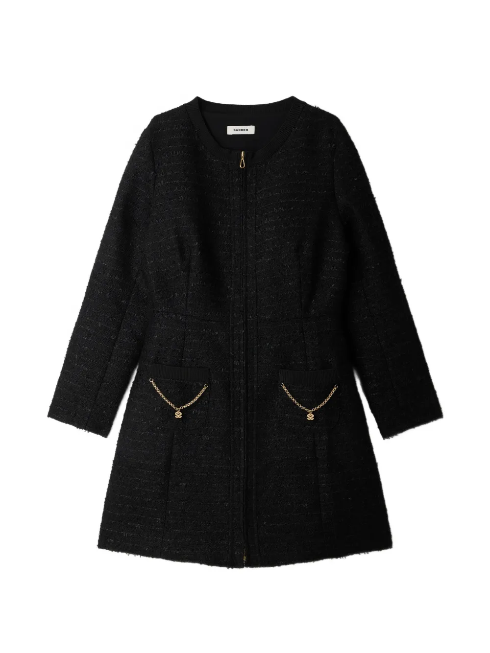 SANDRO tweed dress with metal chain