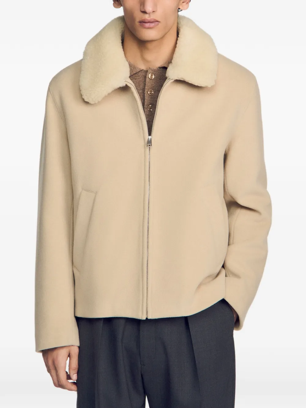 SANDRO Jack met lammy kraag Beige