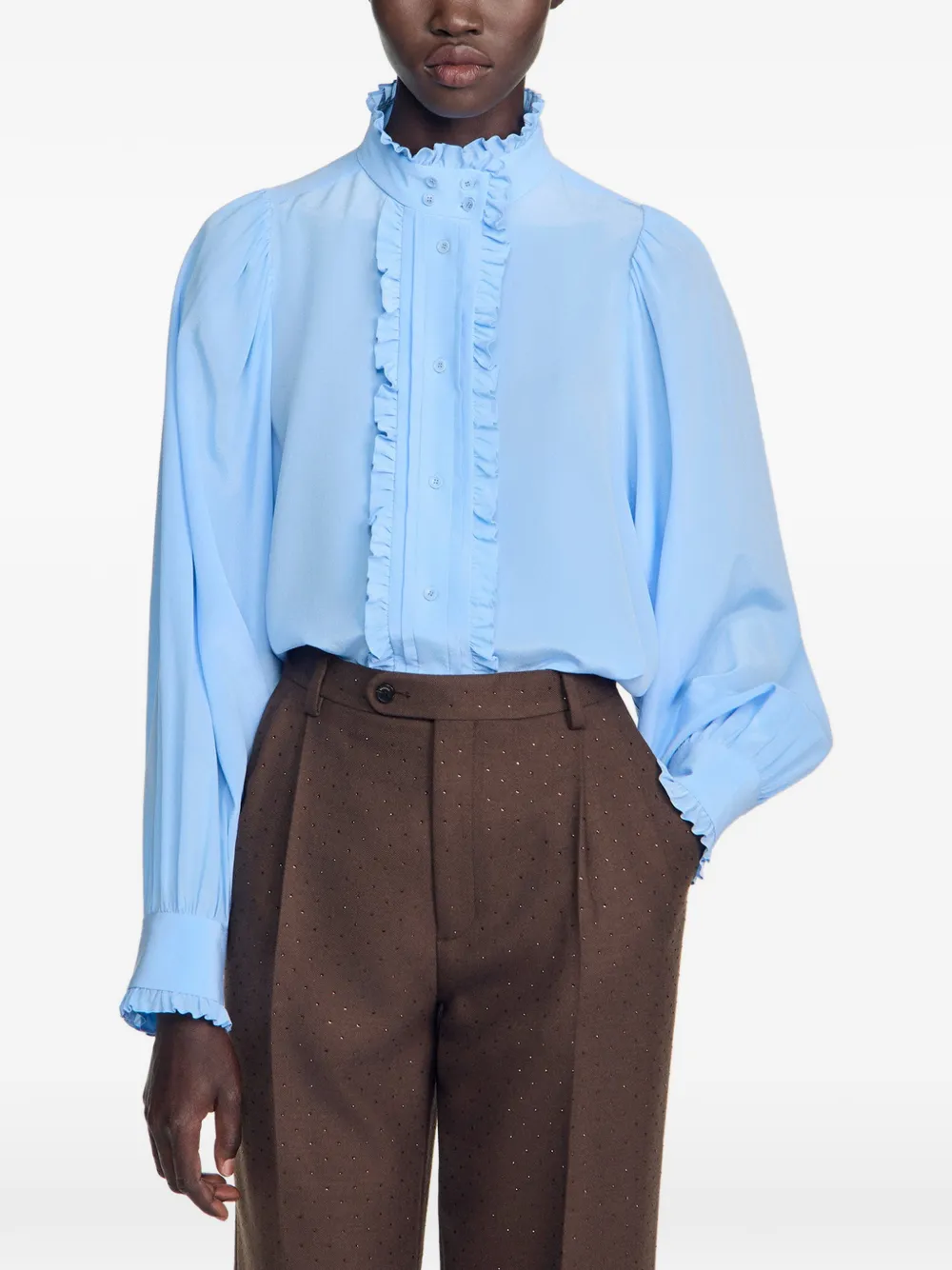 SANDRO Blouse met ruches Blauw