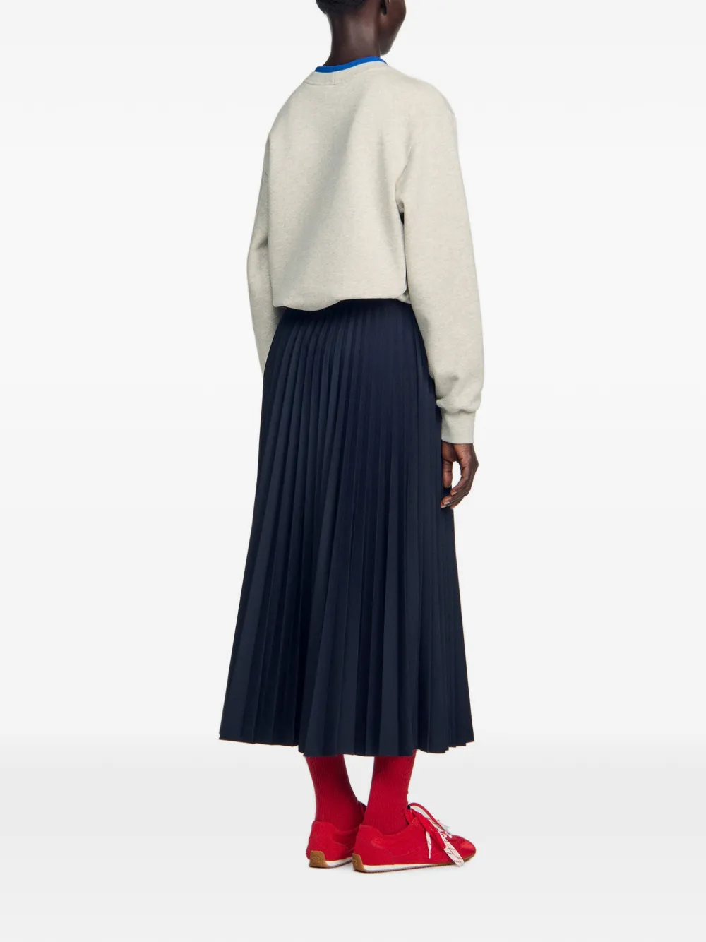 SANDRO Midi-rok met plooien en knopen Blauw