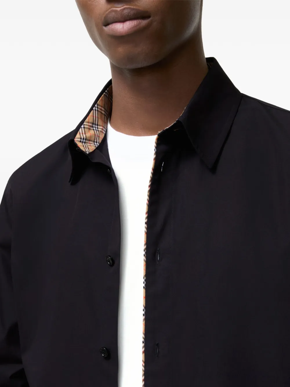 Burberry Check classic-fit katoenen popline overhemd Zwart