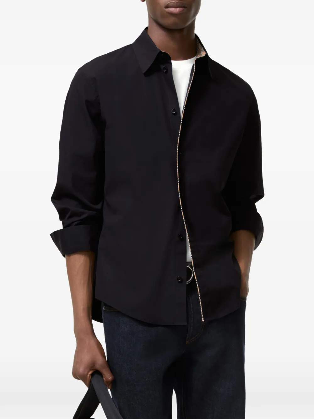 Burberry Check classic-fit katoenen popline overhemd Zwart