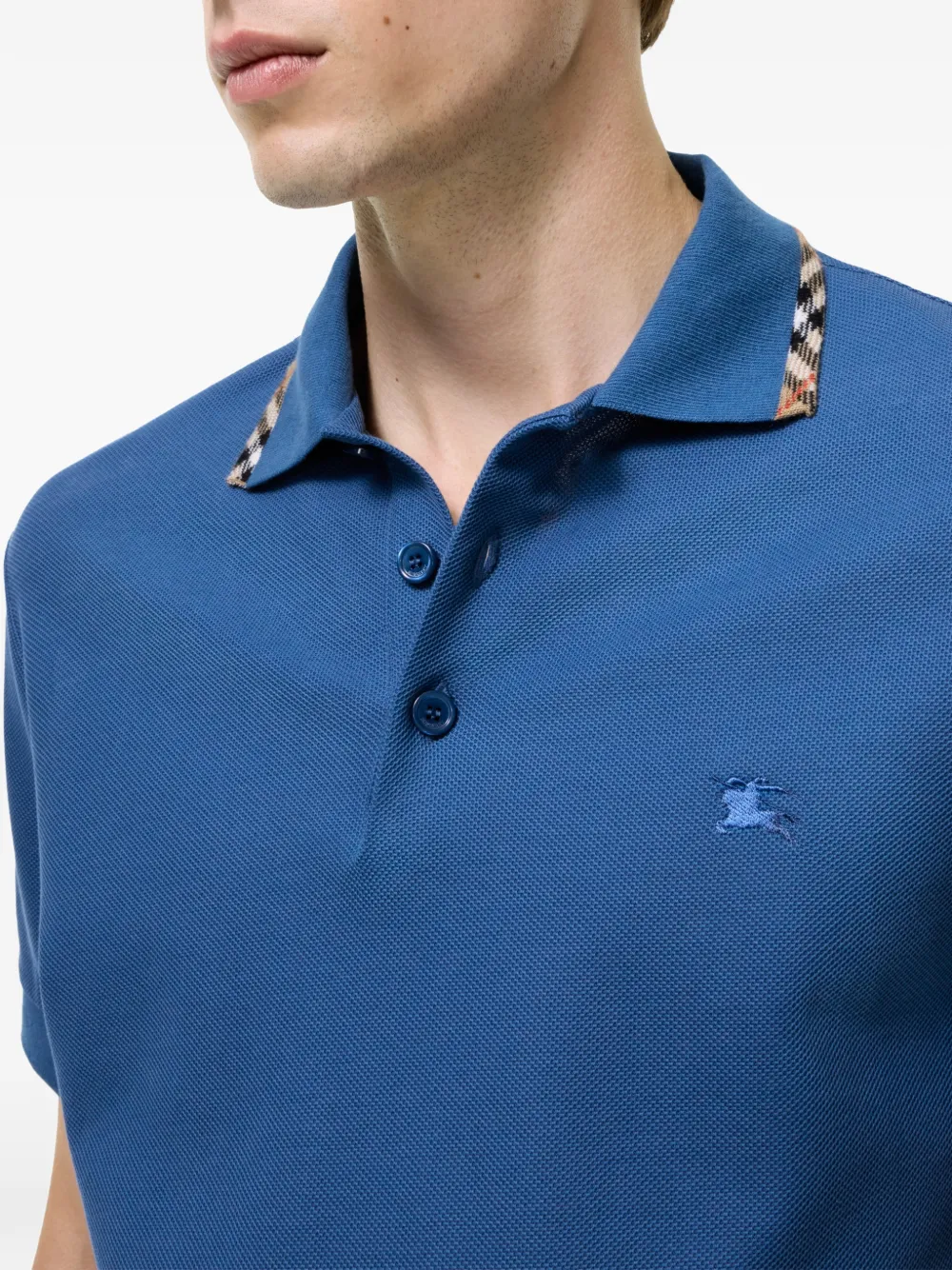 Burberry Katoenen poloshirt met geruite afwerking Blauw