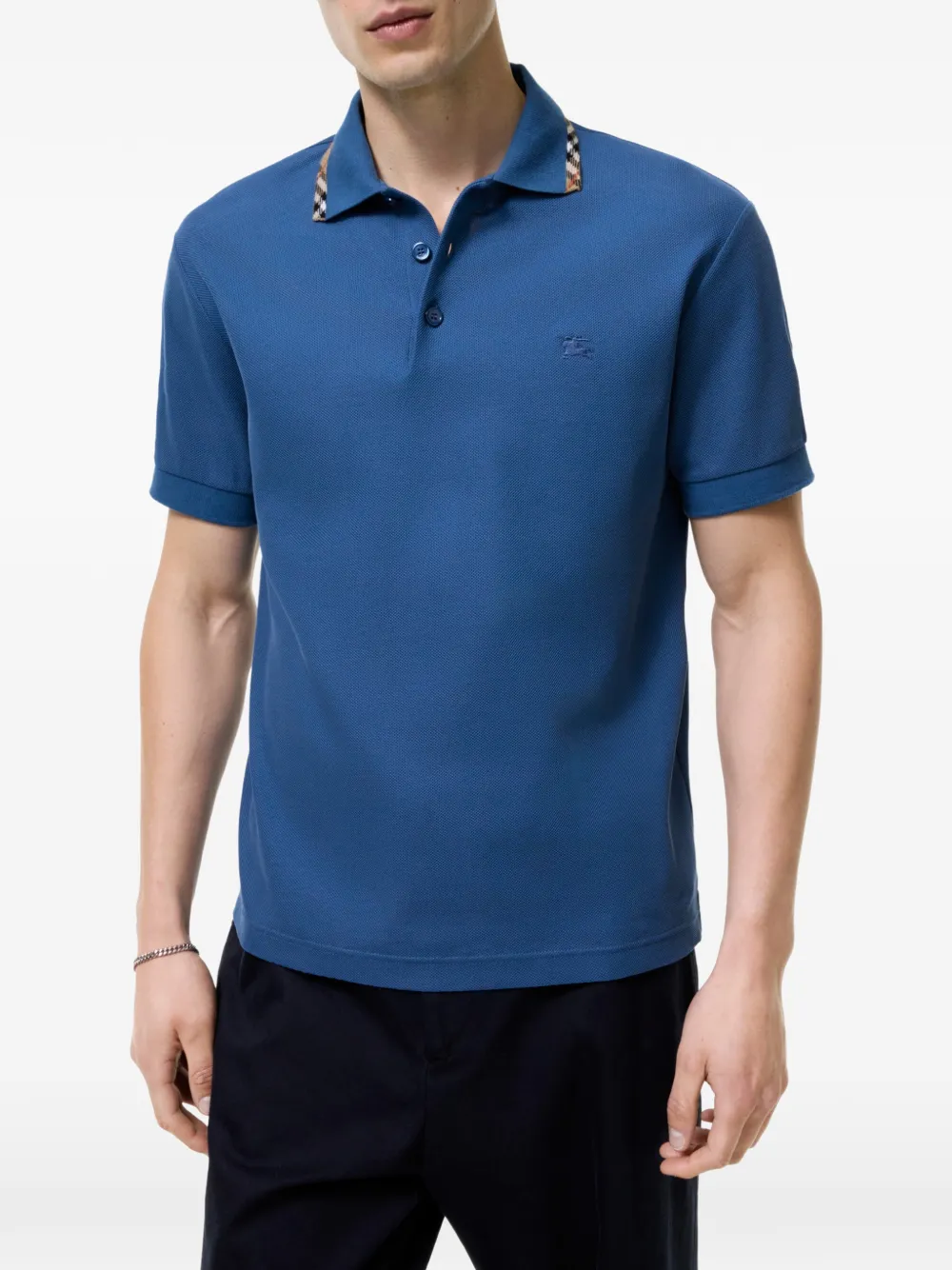 Burberry Katoenen poloshirt met geruite afwerking Blauw