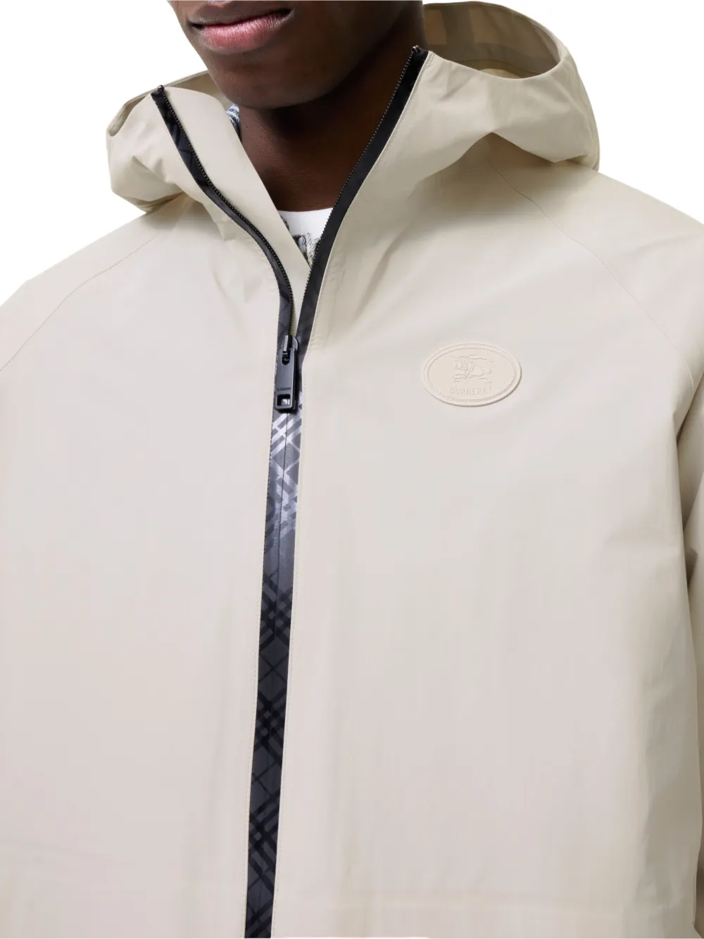 Burberry Nylon jack met geruite band en capuchon Beige