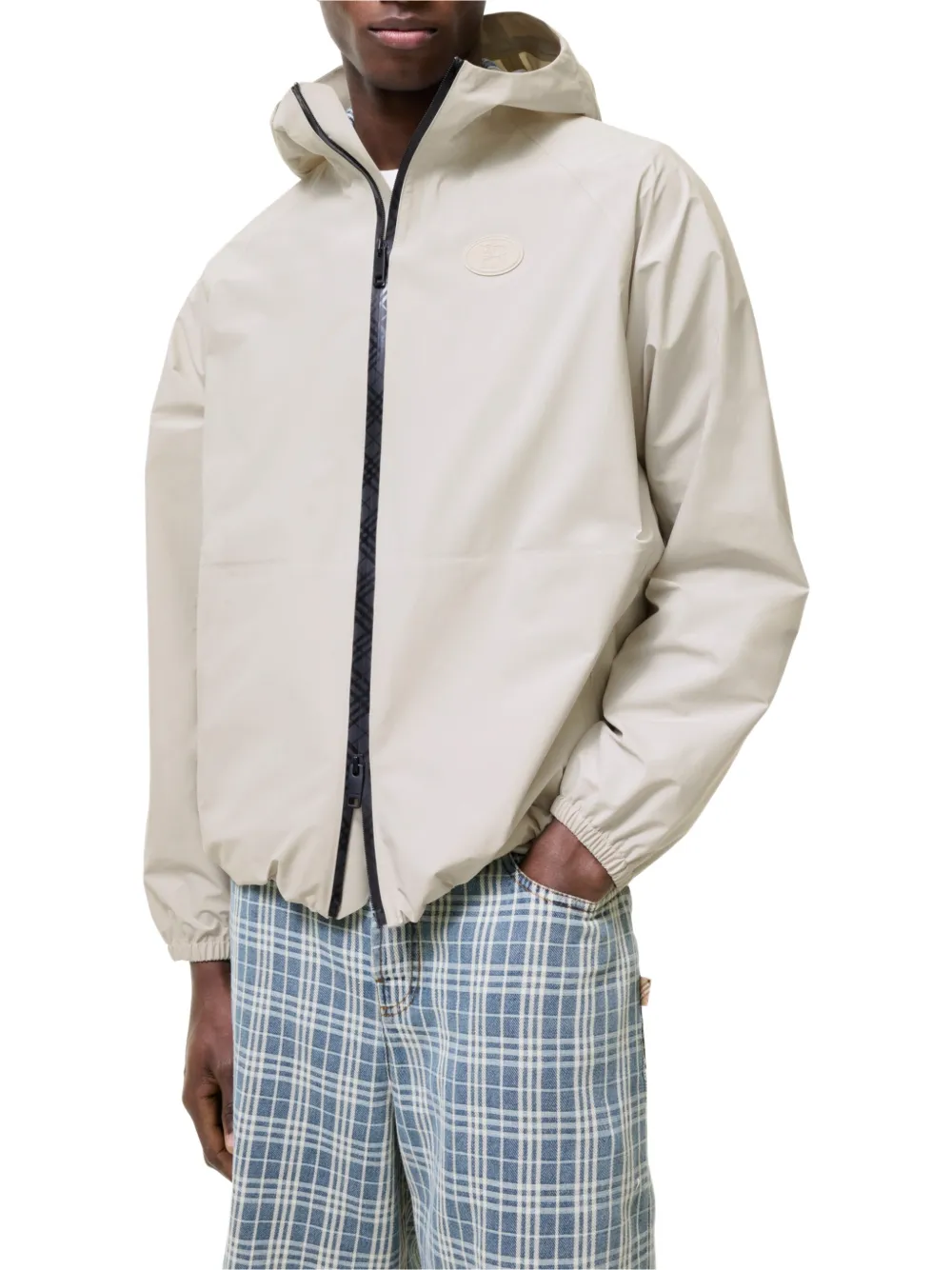 Burberry Nylon jack met geruite band en capuchon Beige
