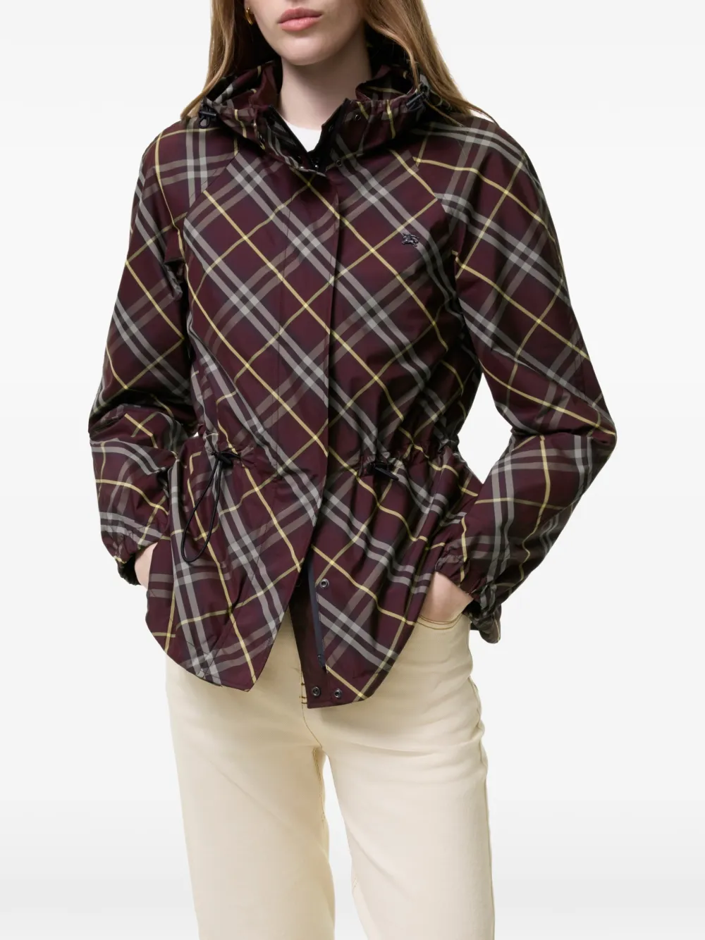 Burberry Omkeerbaar geruit nylon jack met capuchon Bruin