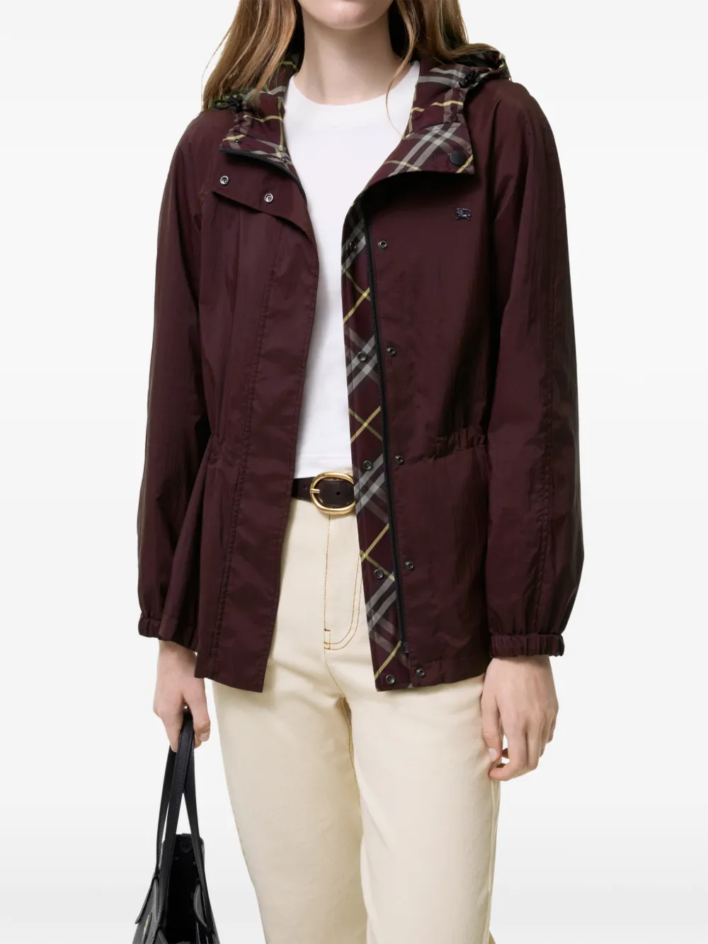Burberry Omkeerbaar geruit nylon jack met capuchon Bruin
