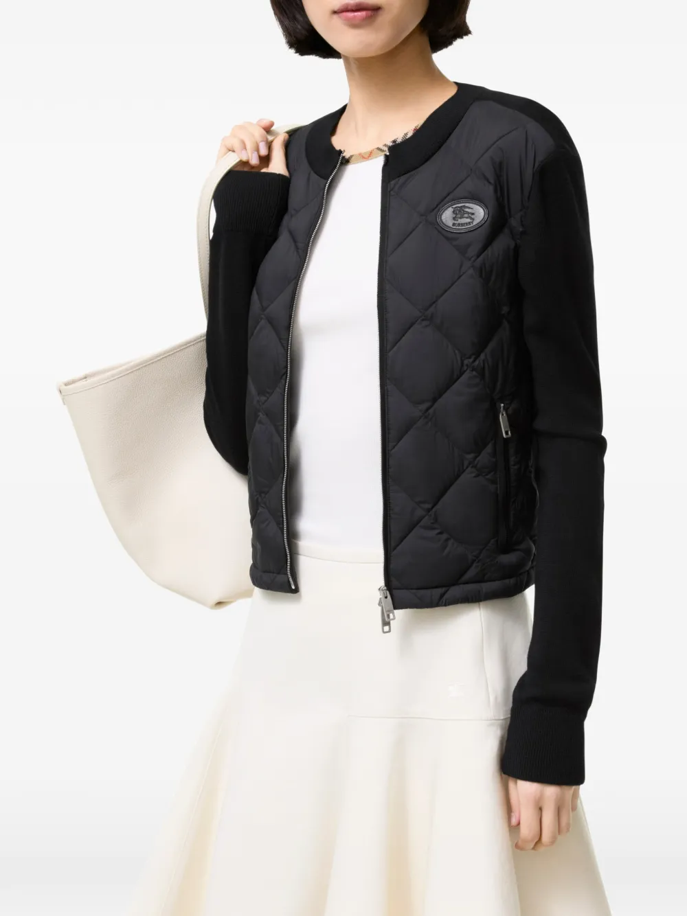 Burberry Fulbrook gewatteerd nylon en wollen jack Zwart