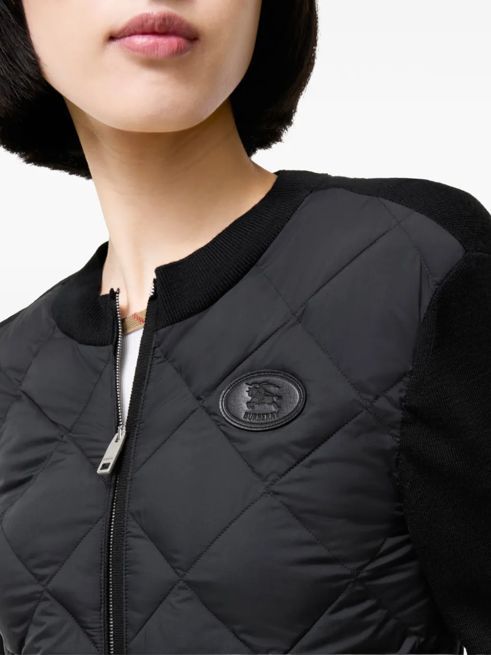 Burberry Fulbrook gewatteerd nylon en wollen jack Zwart