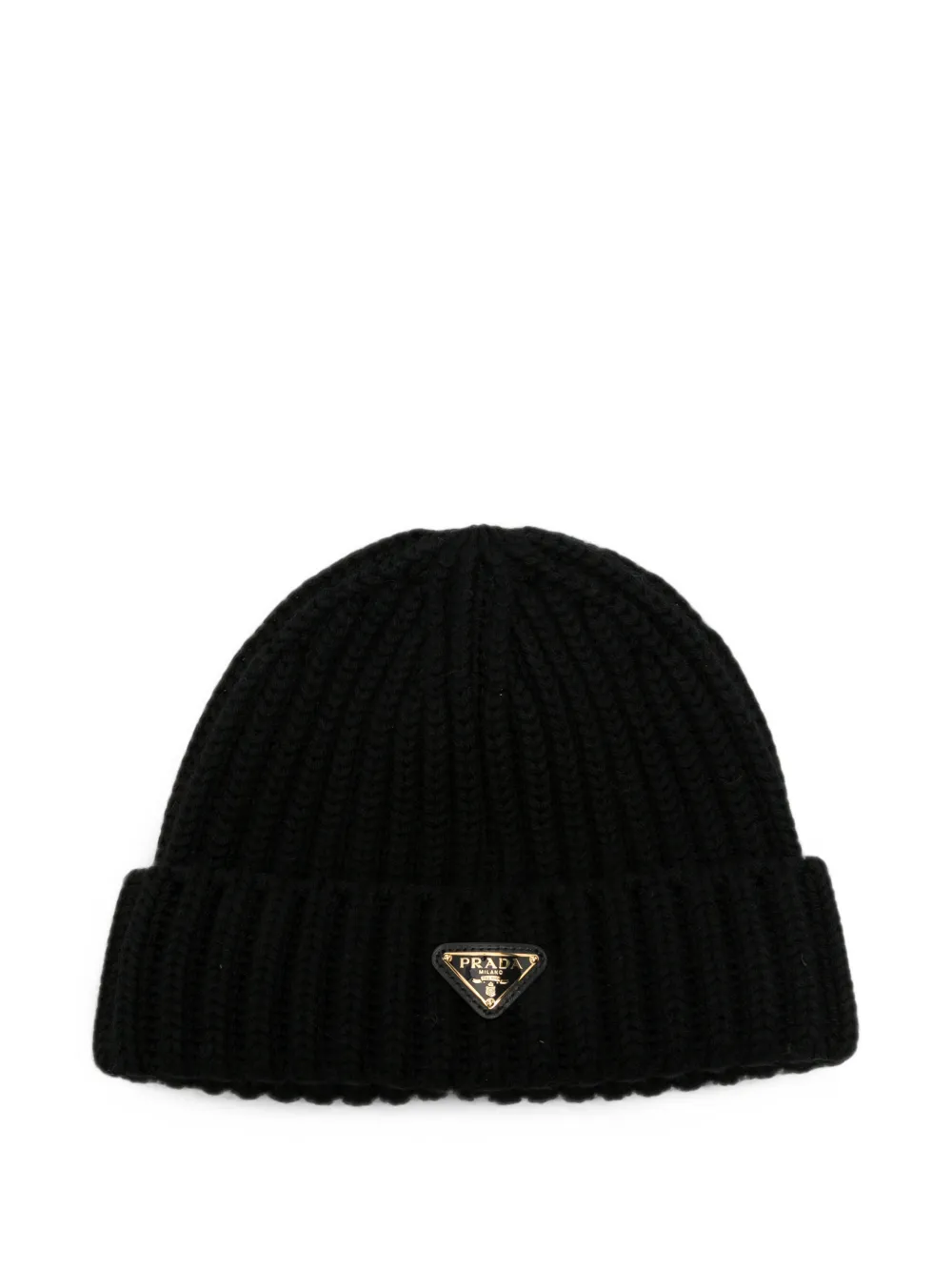 Prada logo-plaque ribbed-knit beanie hat - Nero