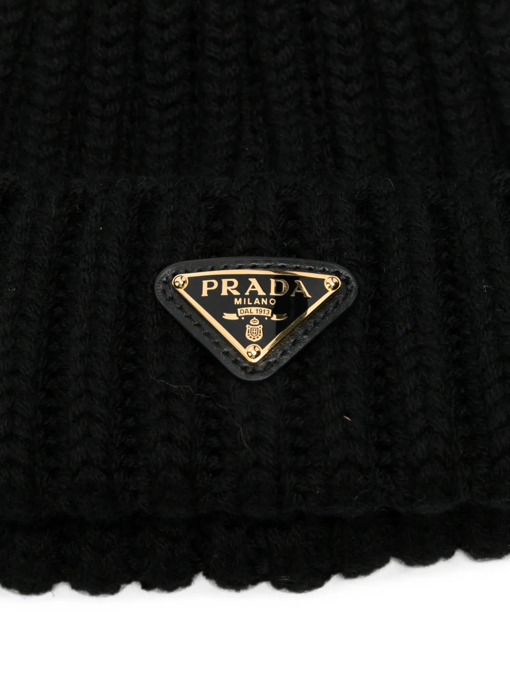 Prada Ribgebreide muts met logo-plakkaat Zwart