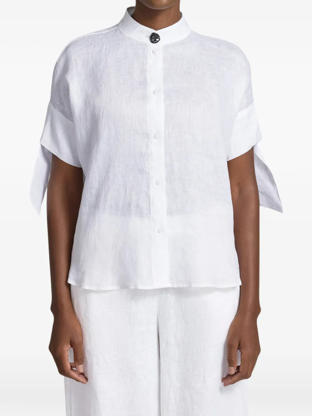 Armani Exchange bow-detail short-sleeve shirt - Bianco