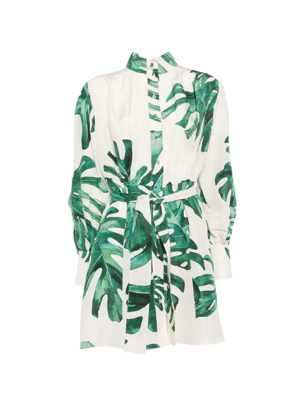 Raquel Diniz Marella leaf-print belted mini dress - Bianco