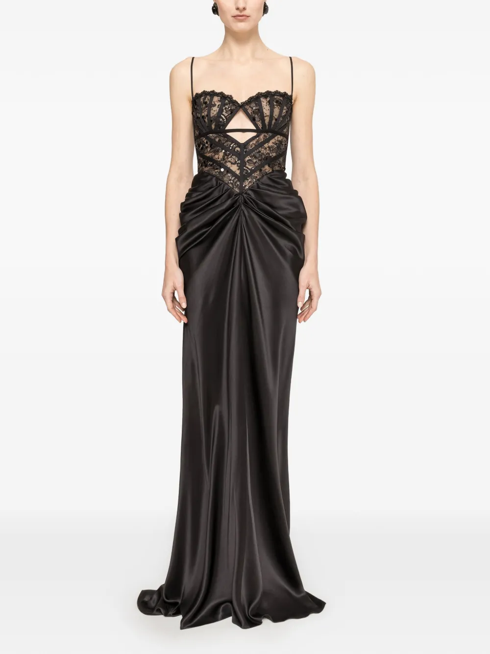 NISSA lace-panel sequin-embellished maxi dress - Nero