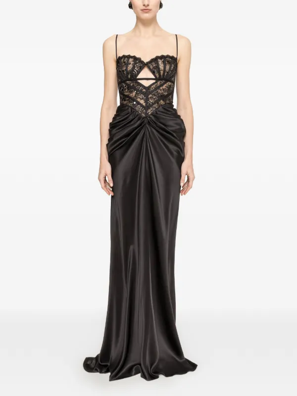 lace embellished maxi dress Embroidered and Embellished Tiered Lace Inset Maxi Dress - Black