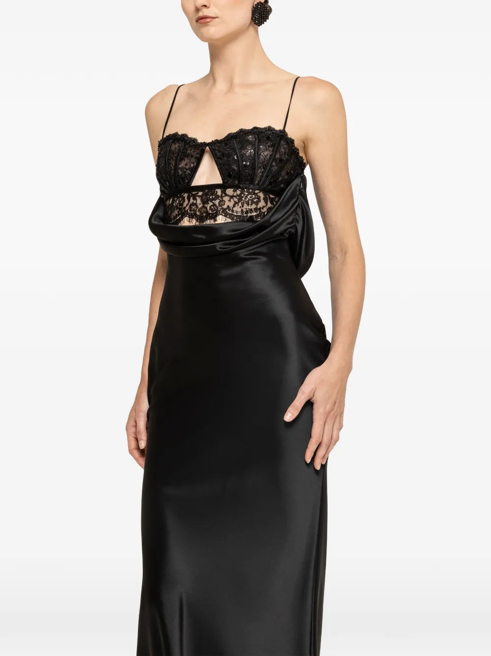 NISSA lace-panel satin maxi dress - Schwarz