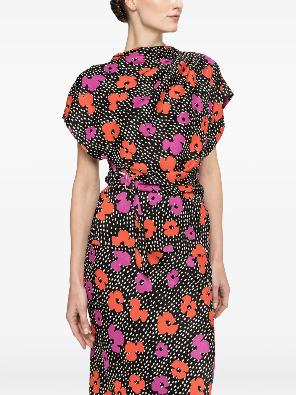 NISSA floral-print belted shirt - Nero