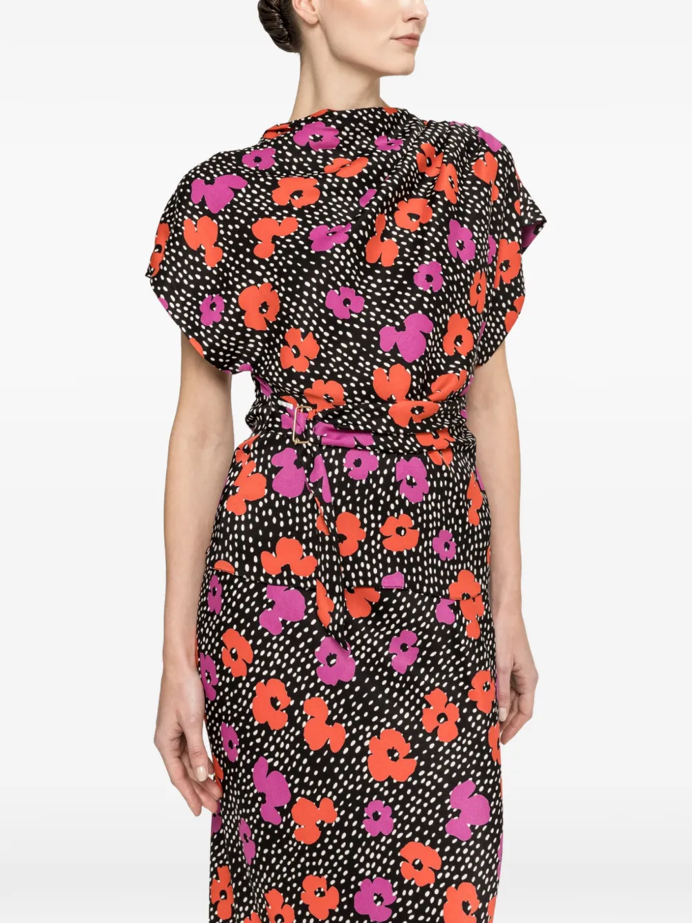 NISSA floral-print belted shirt - Nero