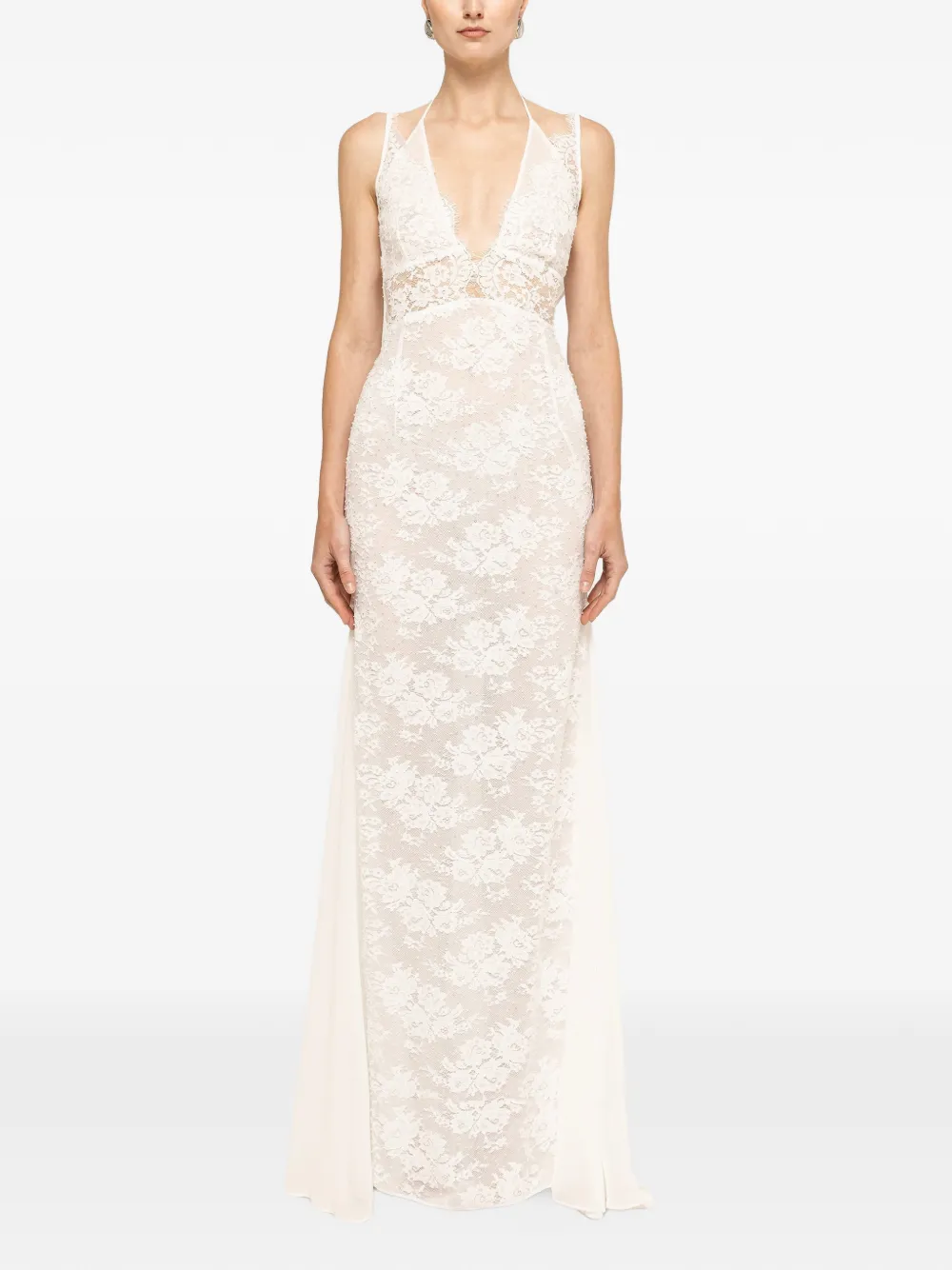 NISSA beaded lace-panel maxi dress - Bianco