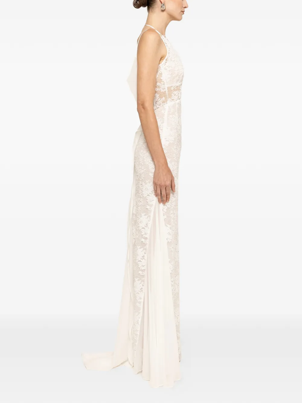 NISSA maxi-dress met kanten vlak en kralen Wit