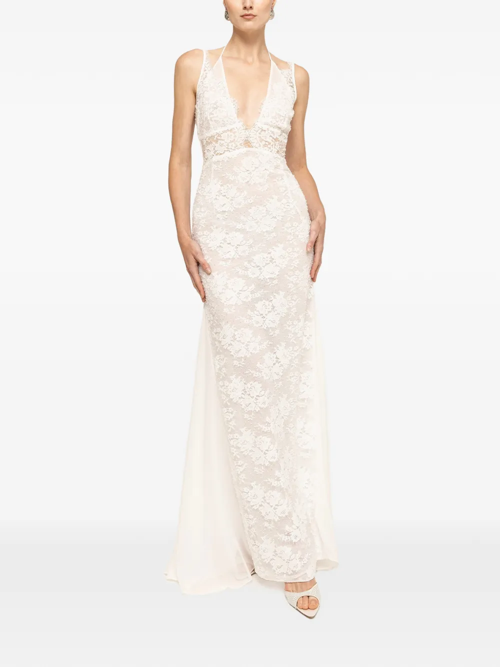 NISSA maxi-dress met kanten vlak en kralen Wit