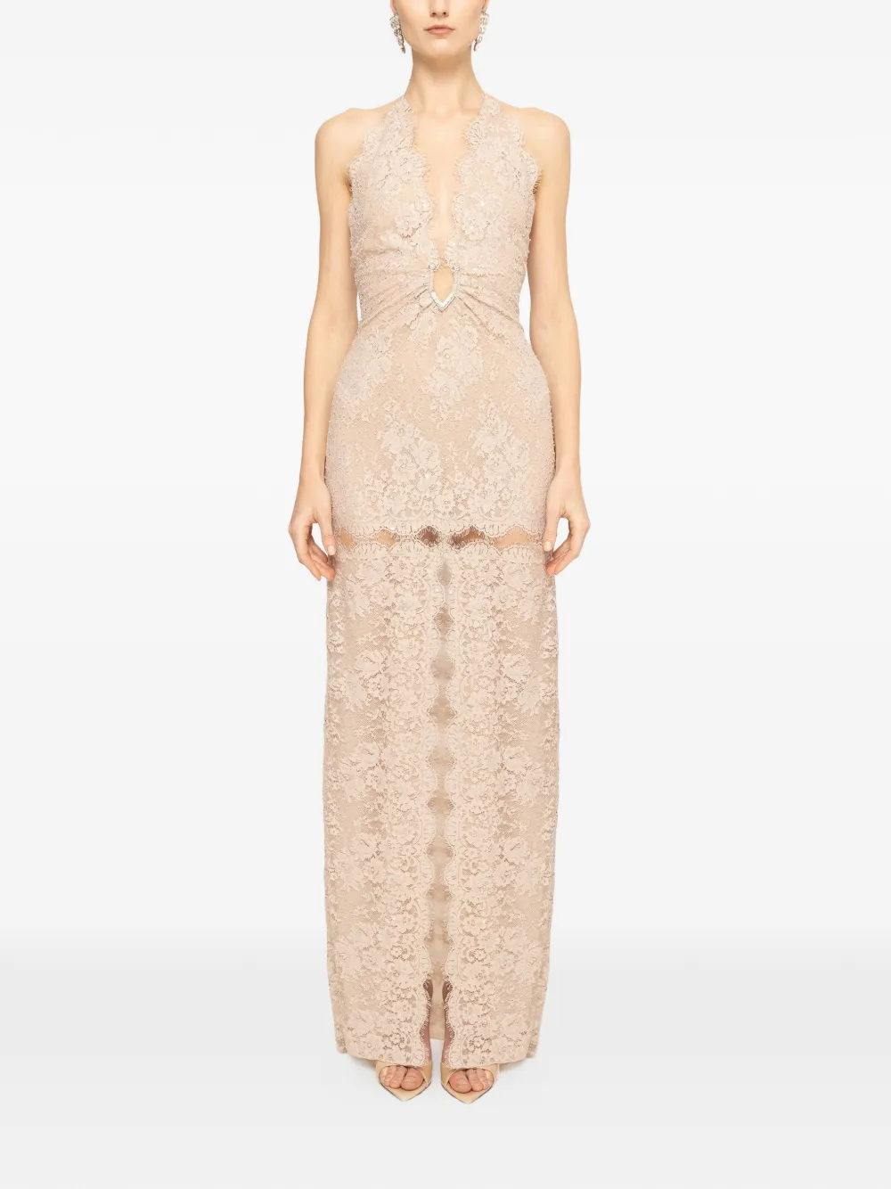 NISSA beaded lace-trimmed maxi dress - Toni neutri