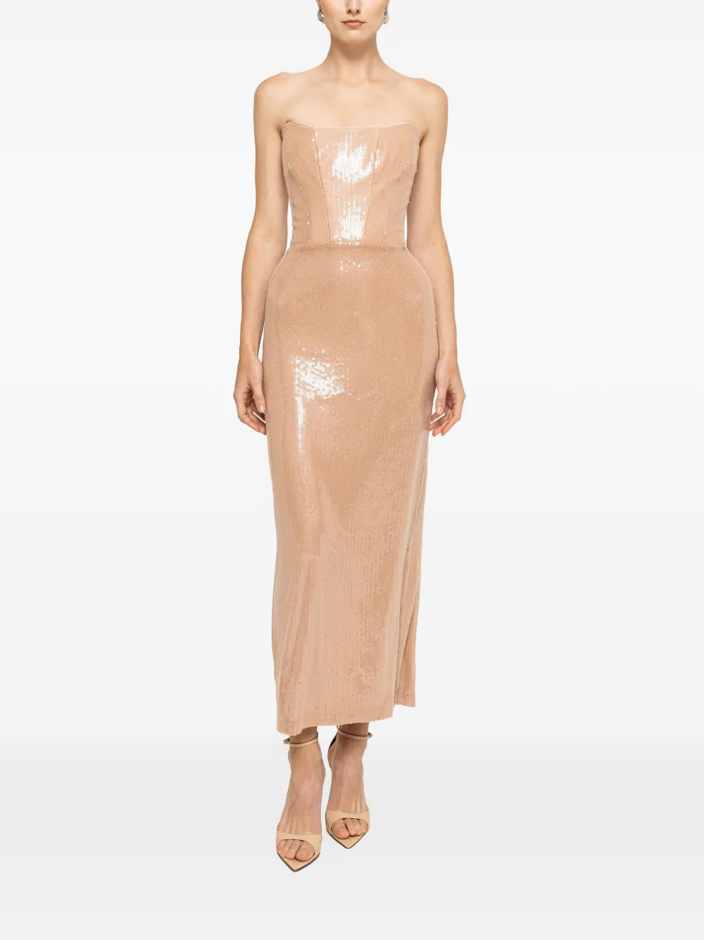 NISSA Midi-jurk verfraaid met pailletten Beige
