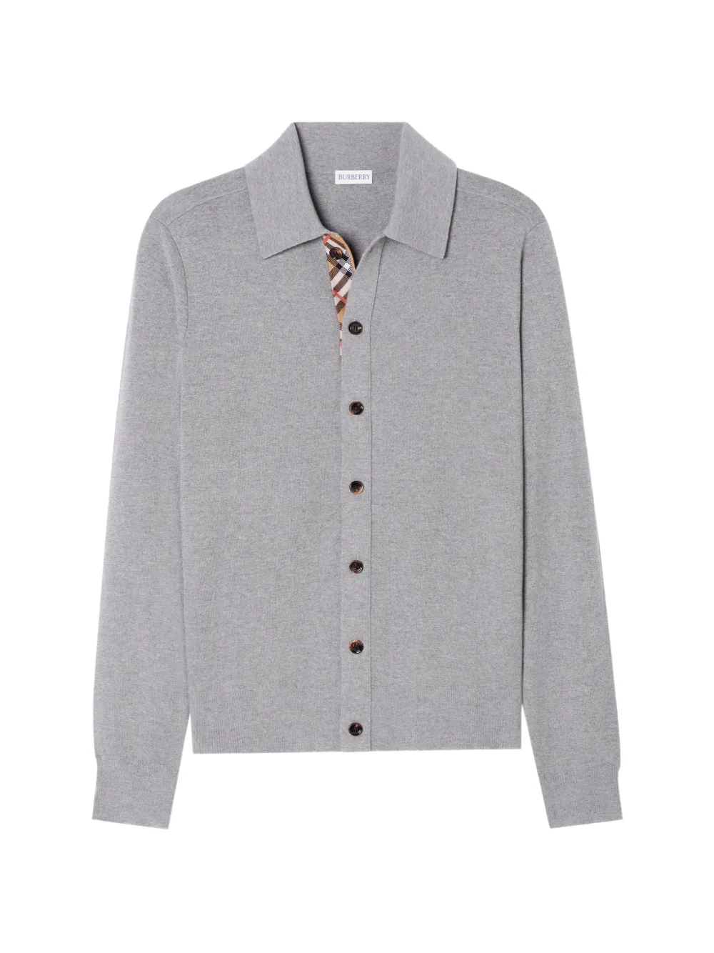 Burberry Woll-Cardigan mit Karo-Besatz - Grau