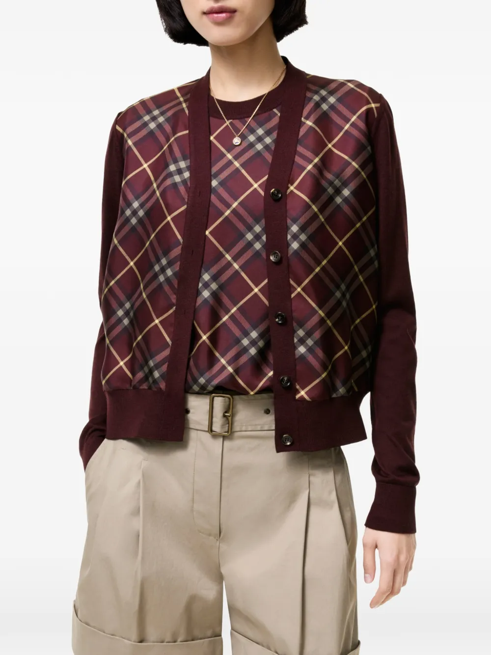 Burberry Zijde-wollen vest met geruit vlak Rood