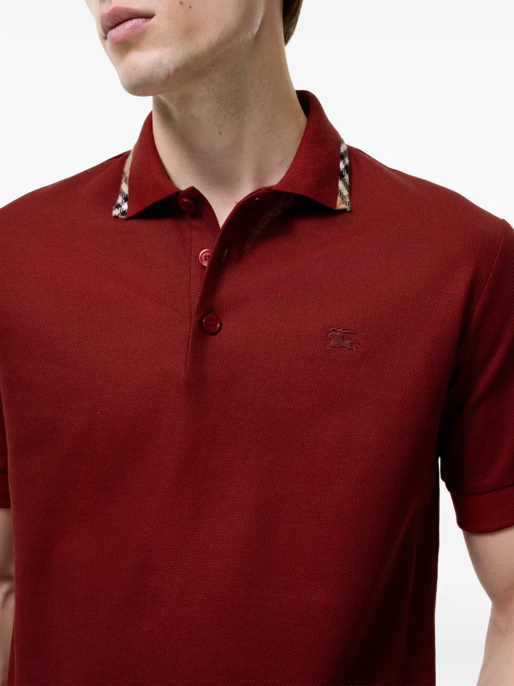 Burberry Katoenen poloshirt met geruite afwerking Rood