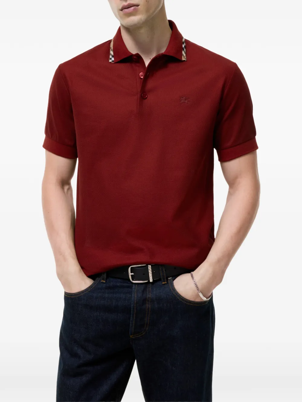 Burberry Katoenen poloshirt met geruite afwerking Rood