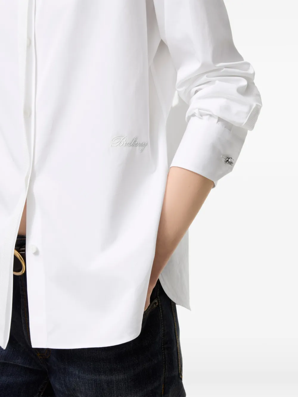 Burberry Classic-fit katoenen blouse met grosgrain afwerking Wit