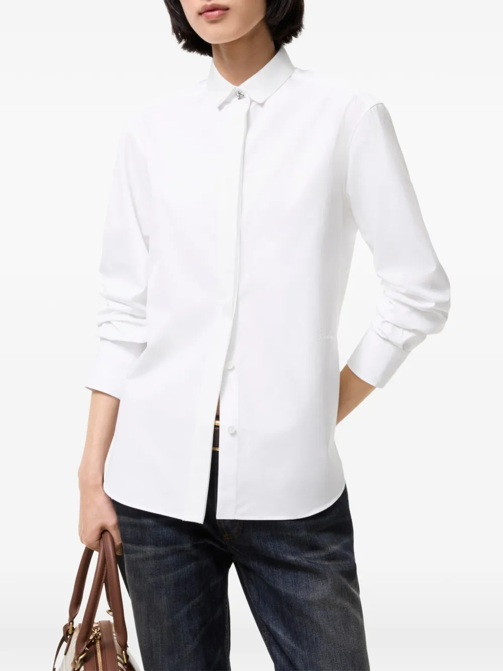 Burberry Classic-fit katoenen blouse met grosgrain afwerking Wit