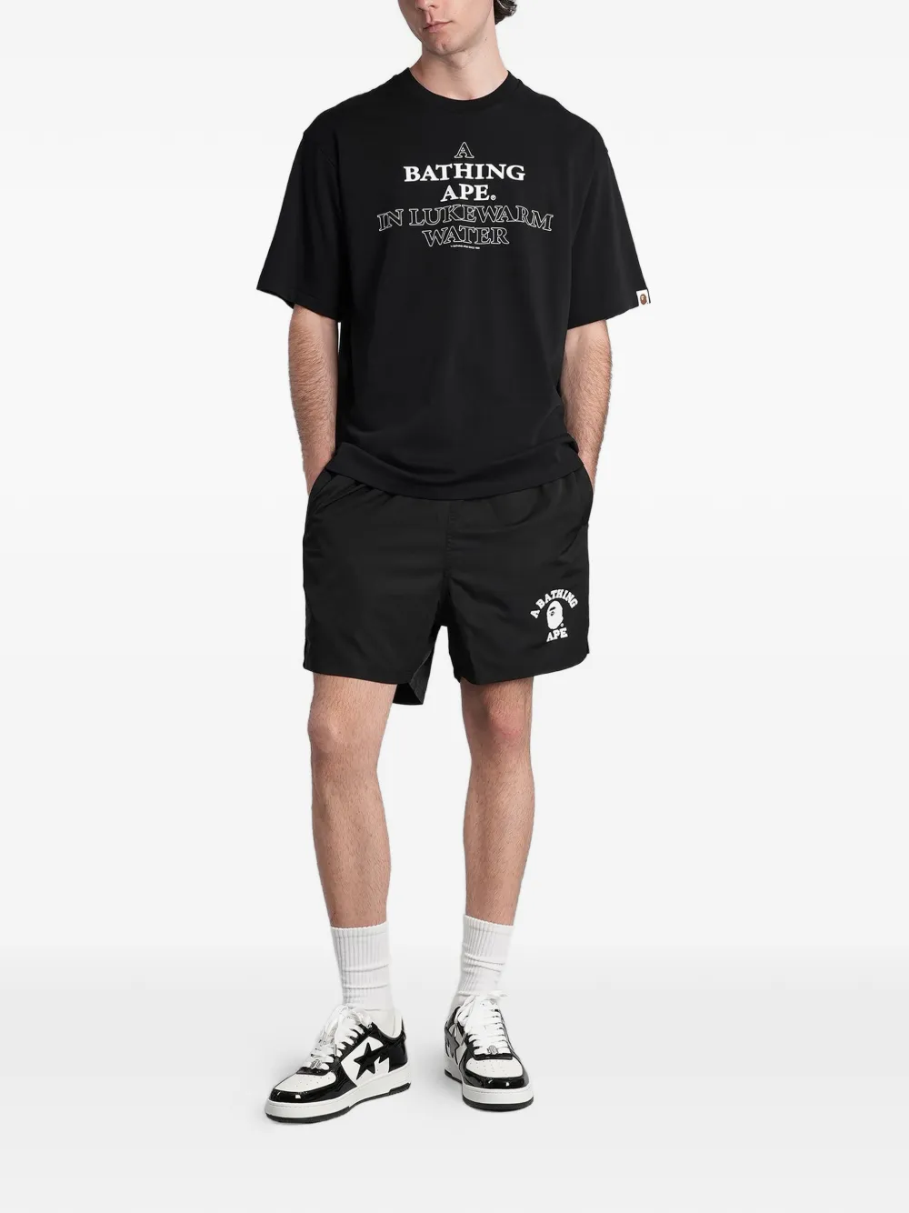 A BATHING APE Katoenen T-shirt met logoprint Zwart