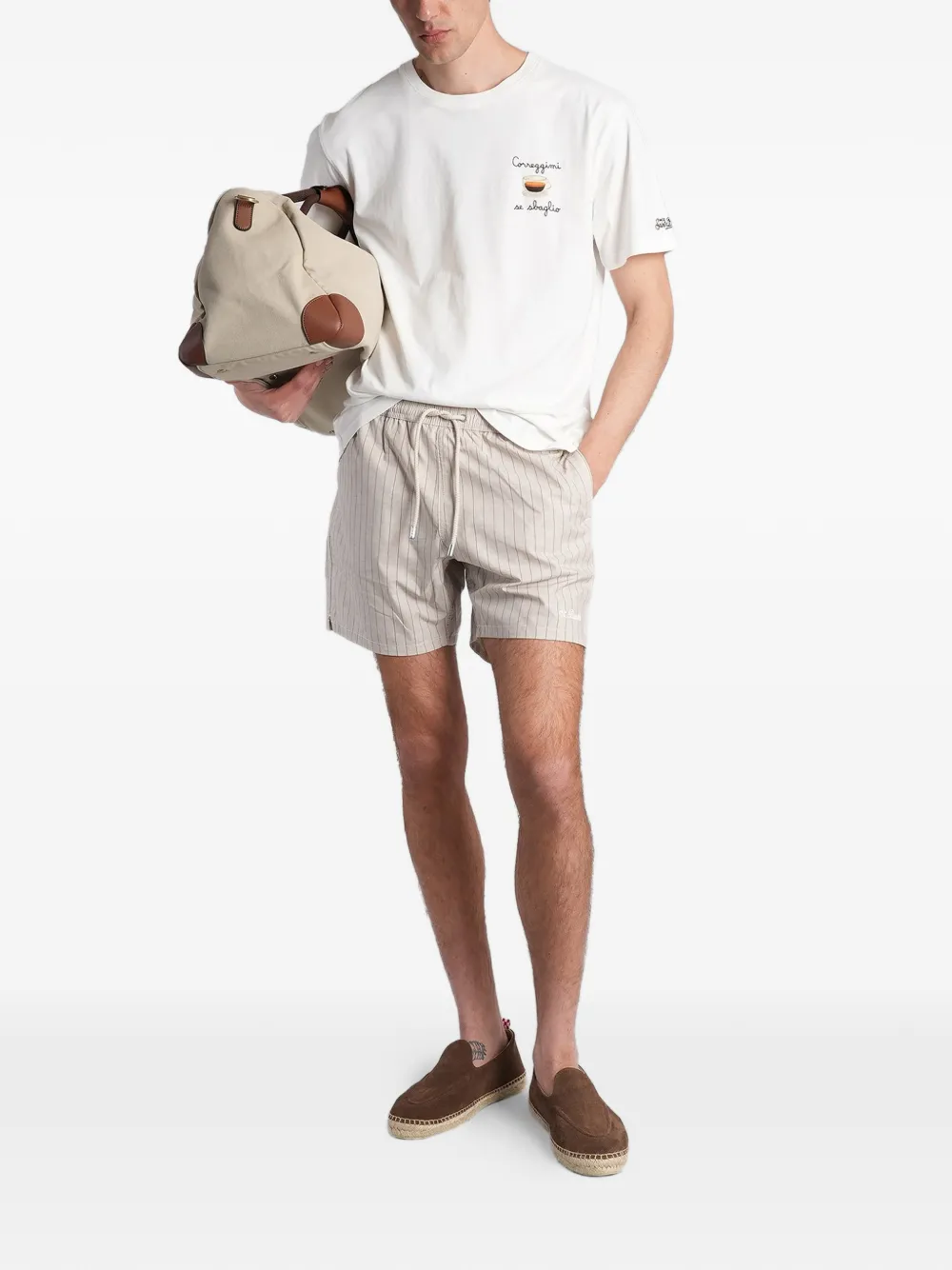 MC2 Saint Barth Zwembroek met trekkoordtaille en krijtstreep Beige