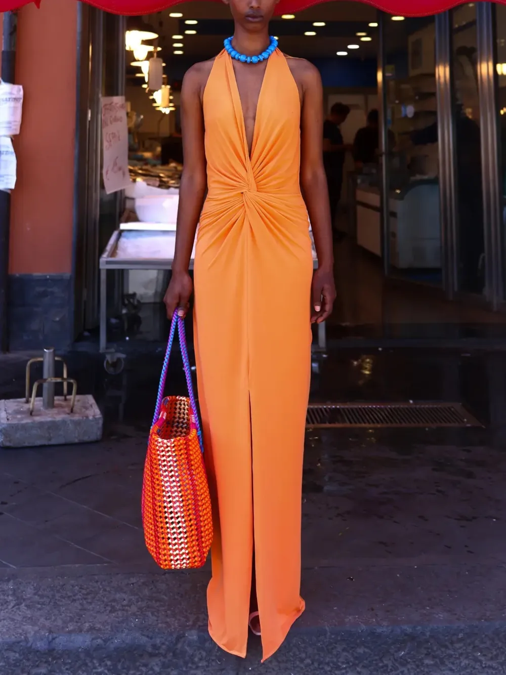 Baobab Eleonora maxi-jurk met ruches en geknoopt detail Oranje
