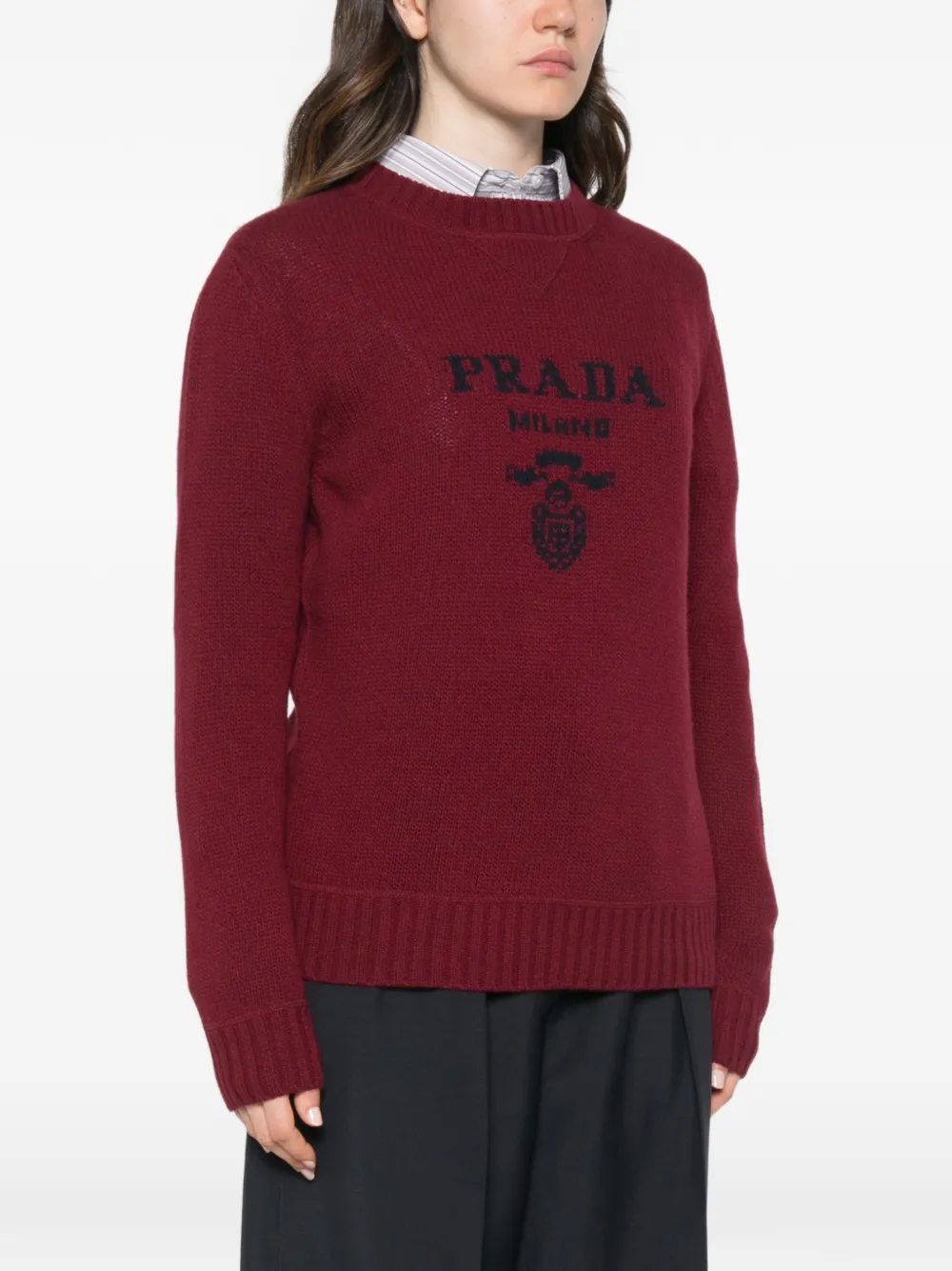 Prada Kasjmier en wollen trui met ronde hals en -logo Rood
