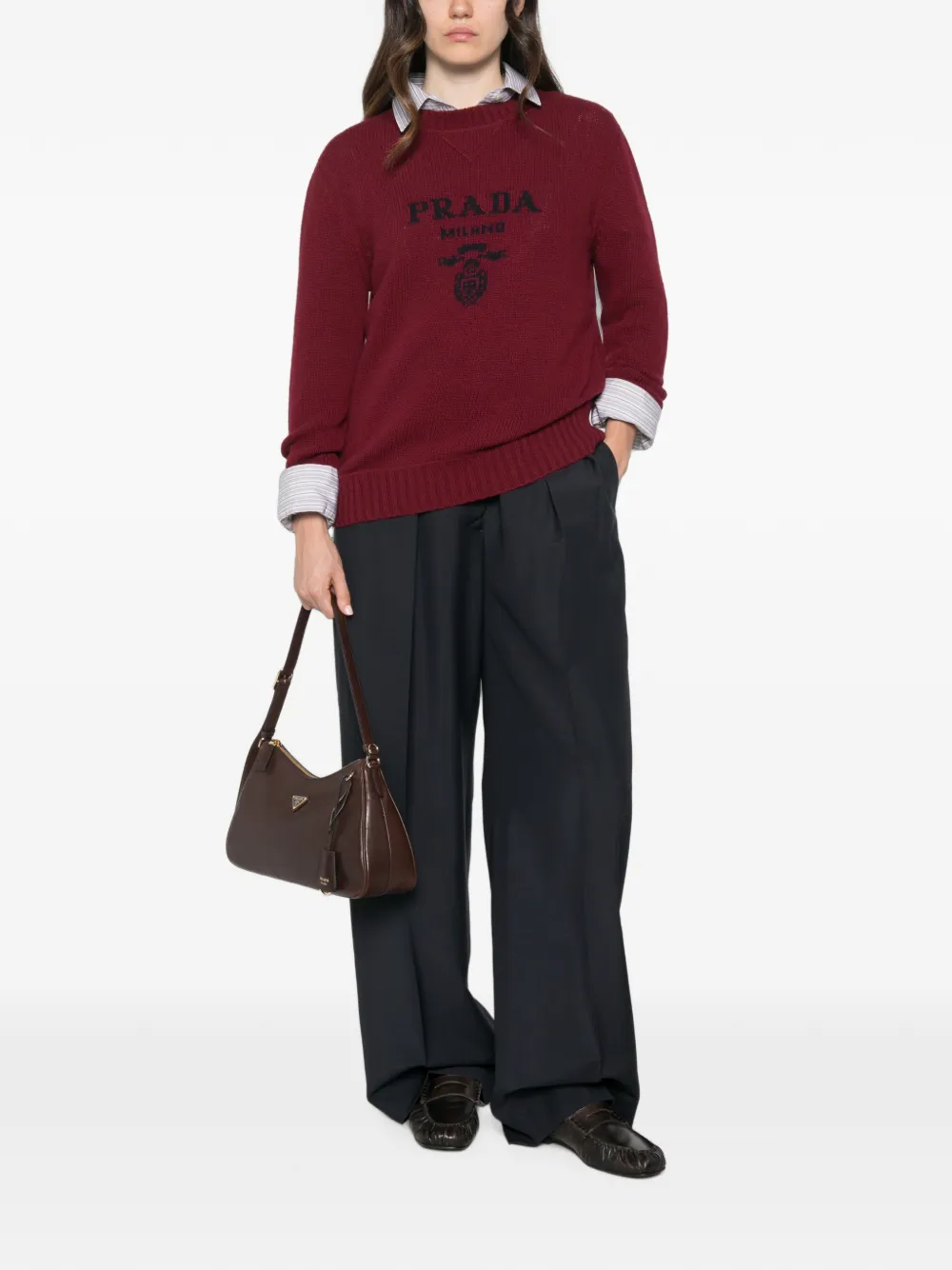 Prada Kasjmier en wollen trui met ronde hals en -logo Rood