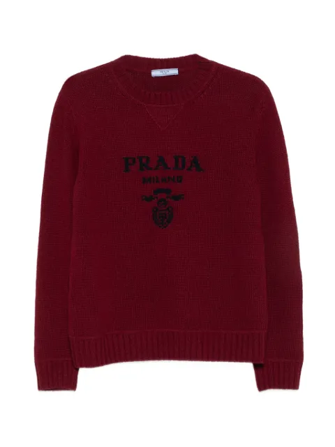 Prada sweater i kashmir og uld med rund hals og Prada-logo