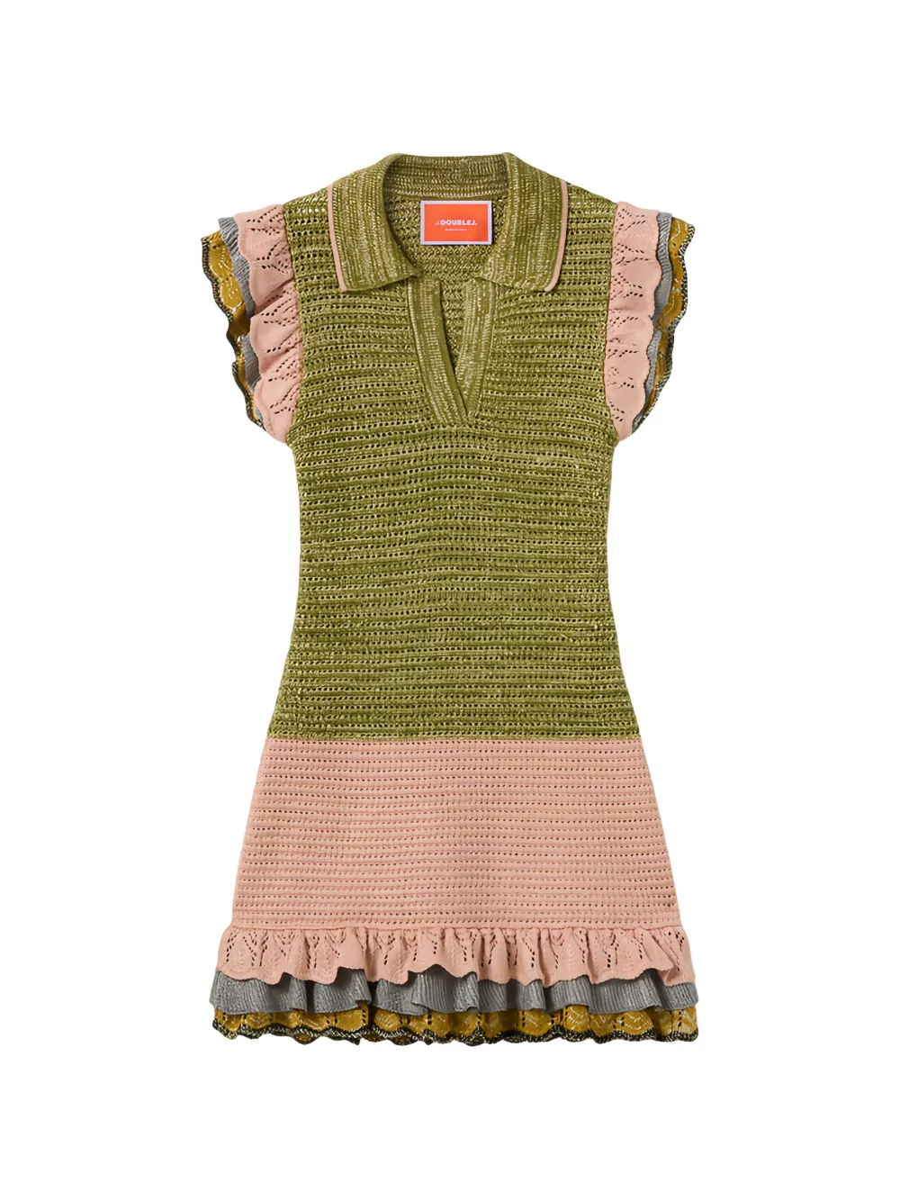 La DoubleJ Eight Counts ruffle-trimmed crochet-knit mini dress - Verde