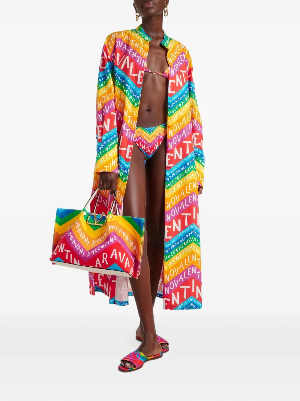 Valentino Garavani VLogo Escape shopper met chevron-streep Rood