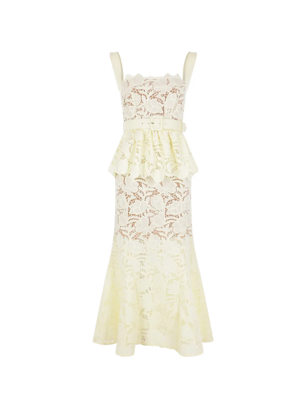belted peplum lace midi dress