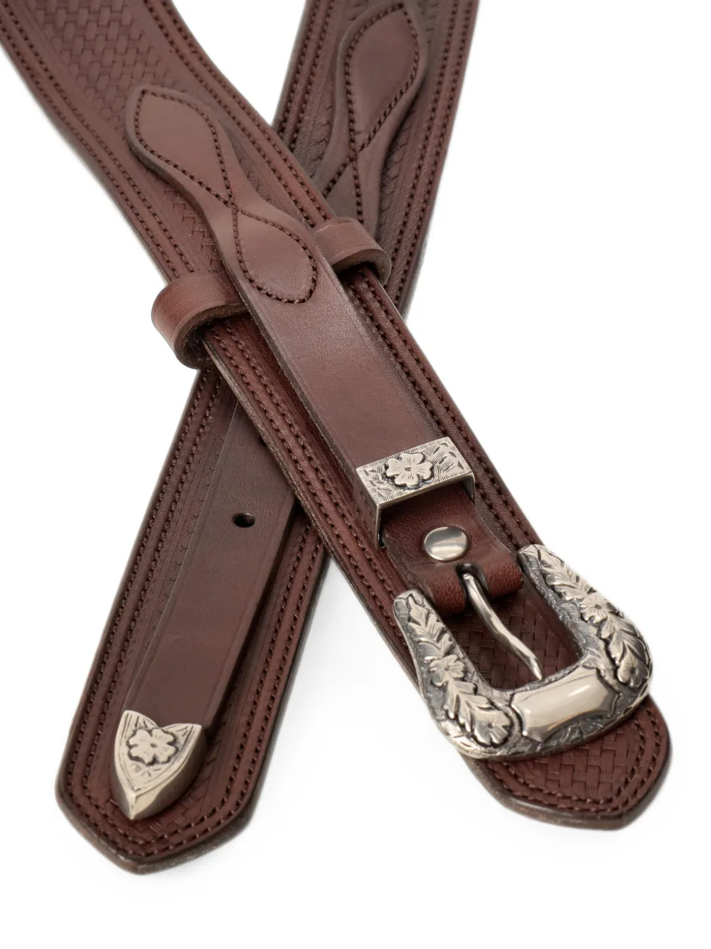 Ralph Lauren Purple Label Leren riem met stiksel Bruin