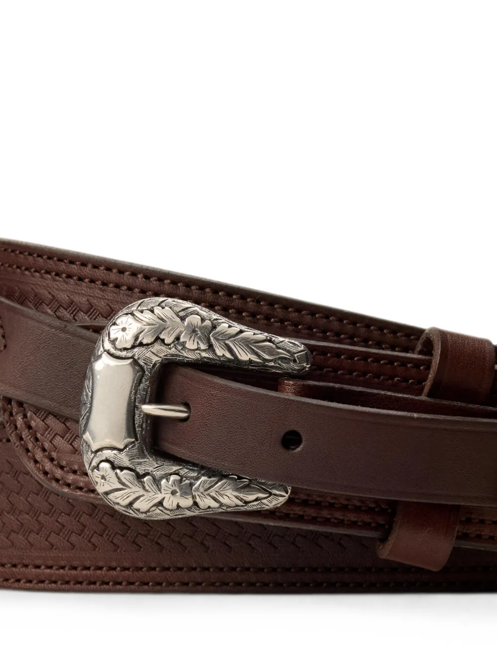 Ralph Lauren Purple Label Leren riem met stiksel Bruin