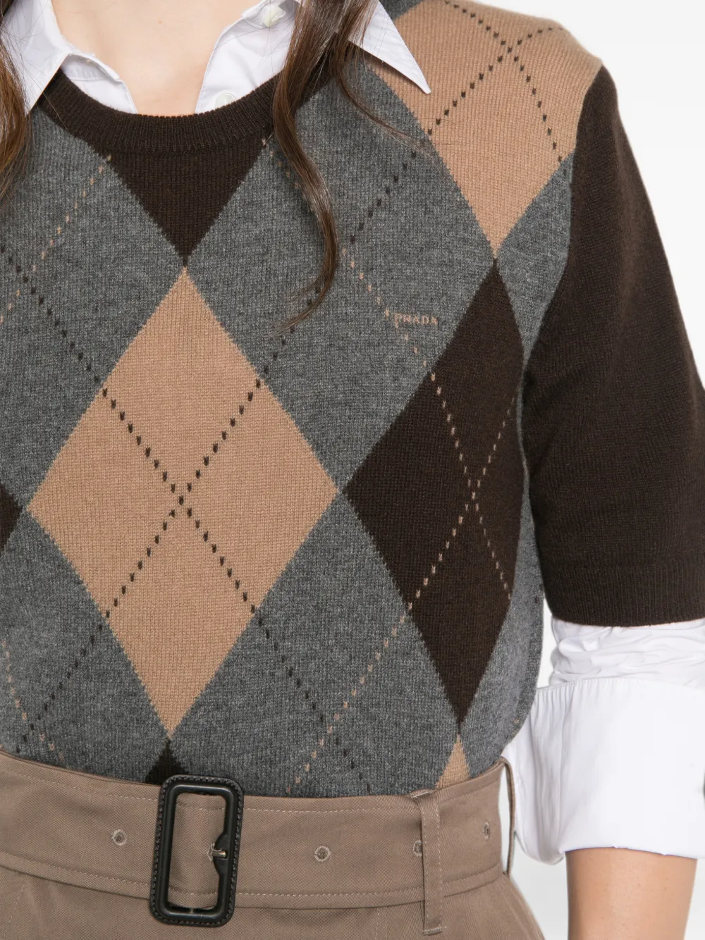Prada Gebreide trui met argyle-ruit Bruin